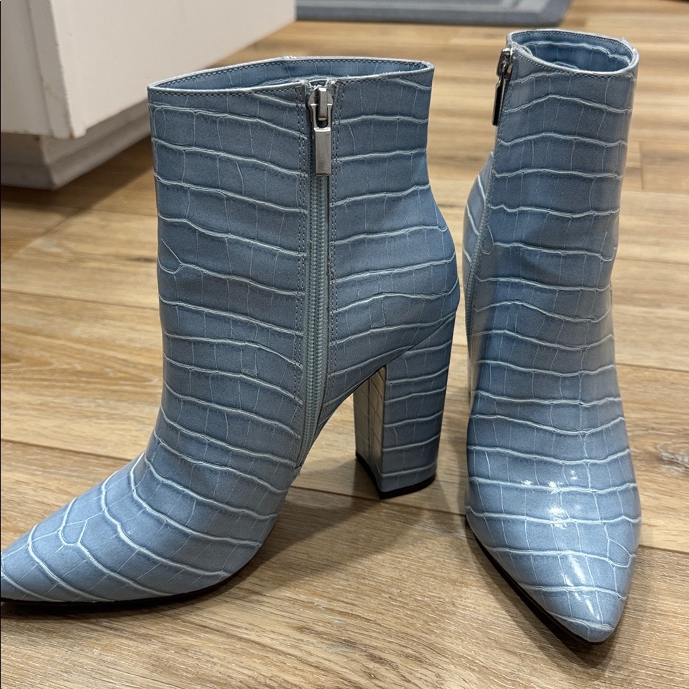 JustFab Light Blue Croc-Embossed Boots